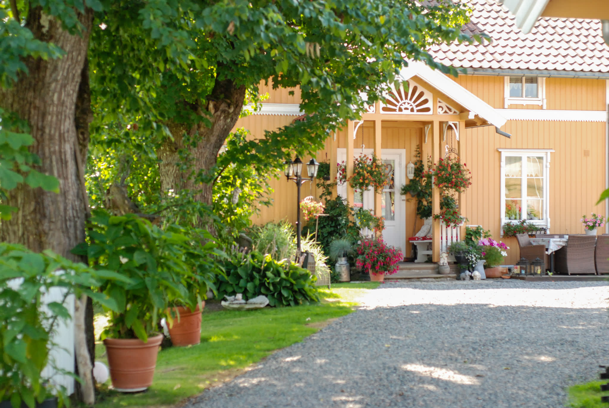 Slusemesteroligen med masse blomster utenfor