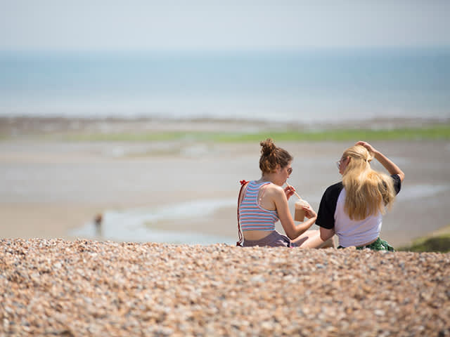 People on the Climping Beach on a sunny day
