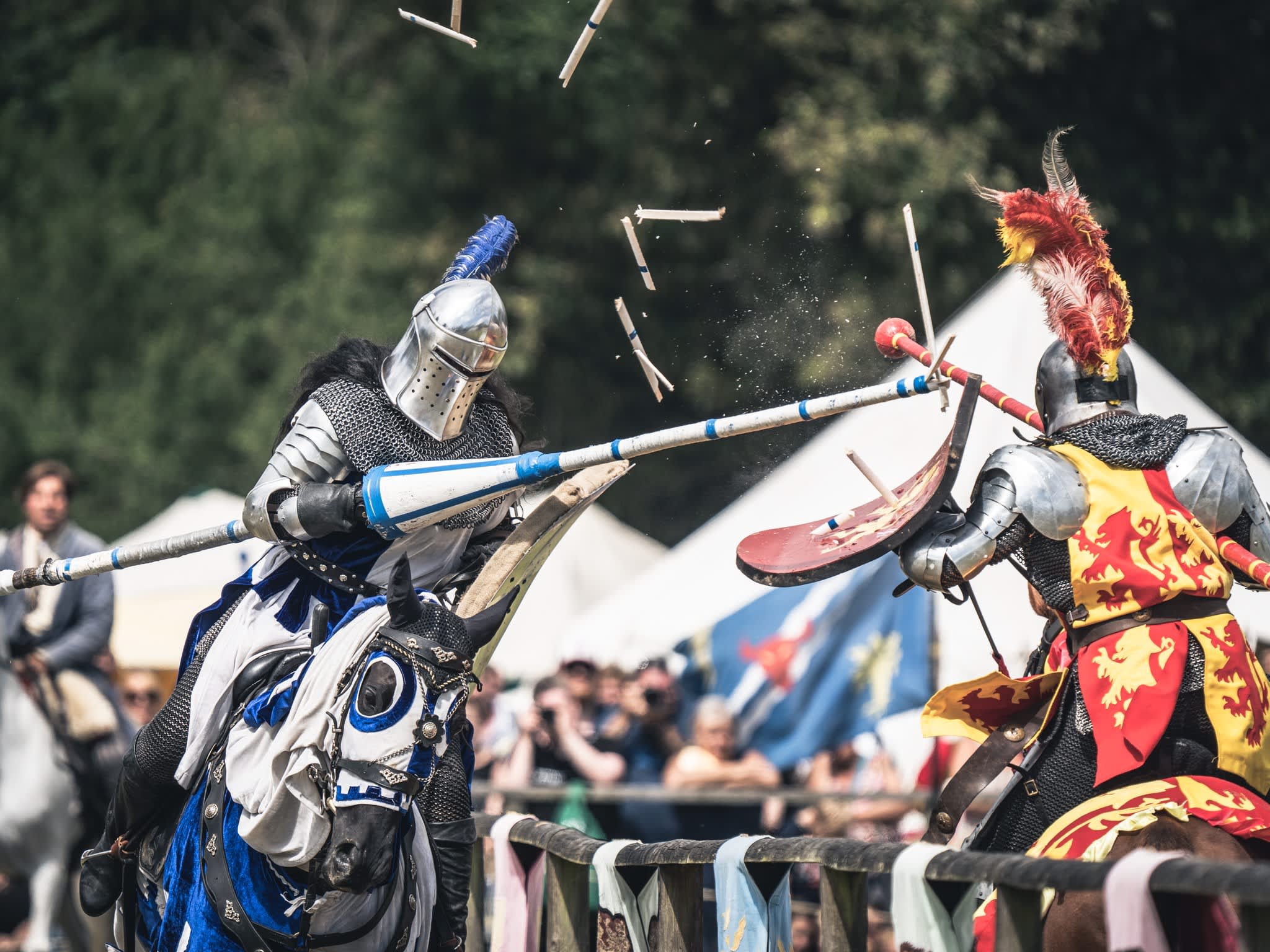 Two knights in a jousting battle at Loxwood, Sussex