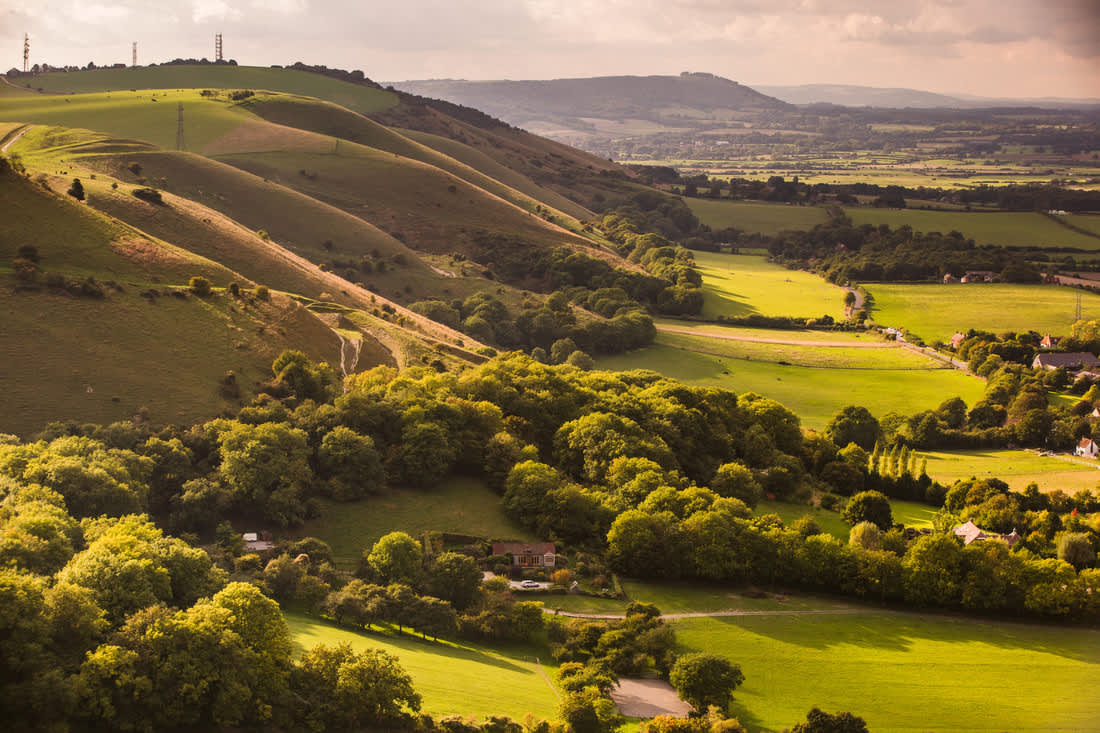 A panoramic view over Fulking in the south downs national park
