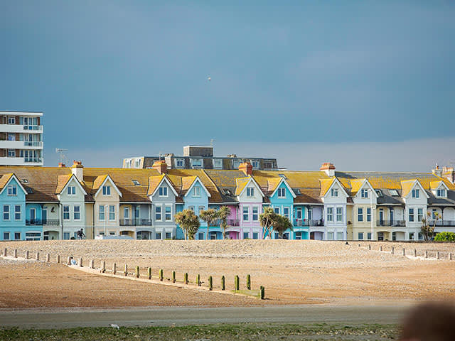 View over Worthing Beach with the row of houses in the background