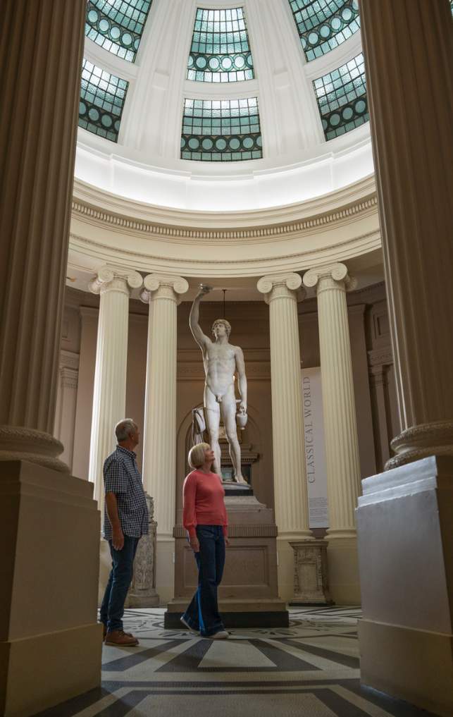 A couple explore Lady Lever Art Gallery in Port Sunlight.