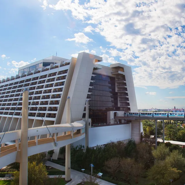 Disney's Contemporary Resort hotel exterior with monorail