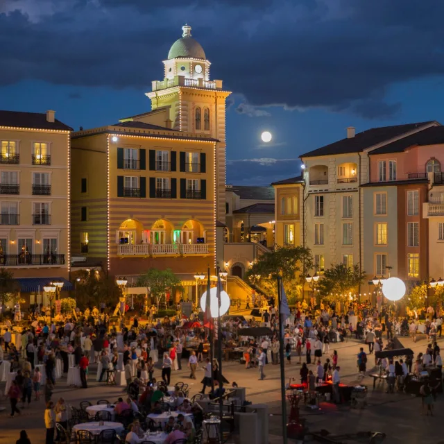 Loews Portofino Bay Hotel exterior at night