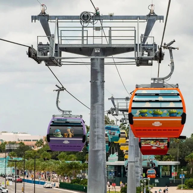 Disney Skyliner will begin carrying guests high above Walt Disney World Resort in Lake Buena Vista, Fla., on Sept. 29, 2019. The state-of-the-art transportation system will feature custom cabins that glide through the air, conveniently transporting guests between Disney’s Hollywood Studios and Epcot to four resort hotels – Disney’s Art of Animation Resort, Disney’s Caribbean Beach Resort, Disney’s Pop Century Resort and the new Disney’s Riviera Resort, scheduled to open in December 2019.