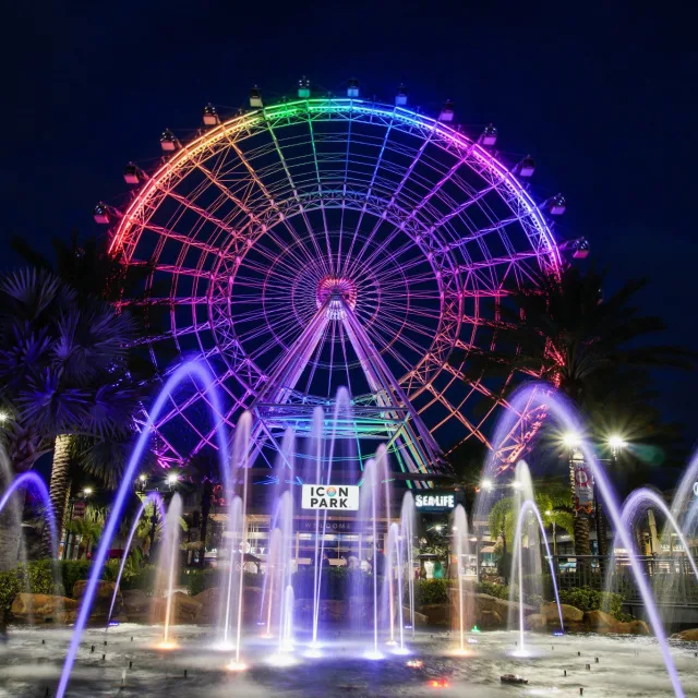 The Wheel at ICON Park at night