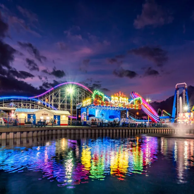 View of rides including Rip Curl at Fun Spot America Theme Parks Orlando