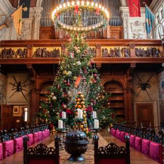 A 35-foot Fraser fir tree serves as the centerpiece for Christmas at Biltmore in Asheville, NC