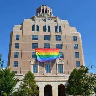 Pride flag on Asheville City Hall