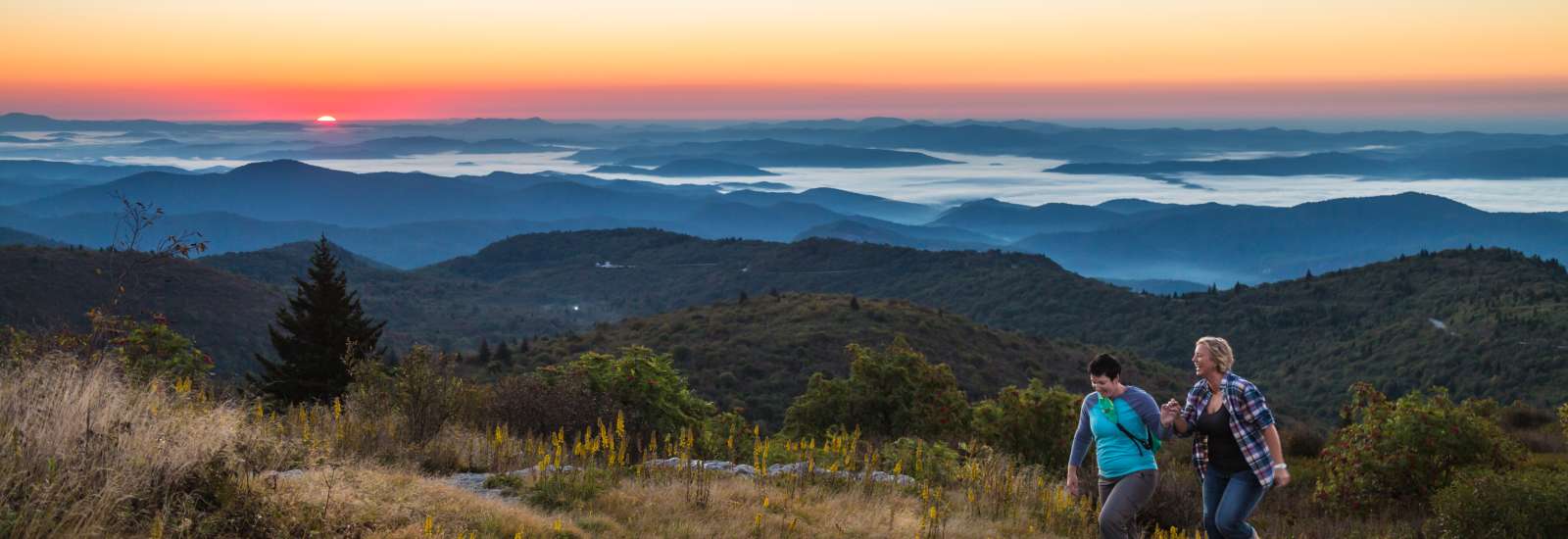 Couple Hiking at Black Balsam at Sunrise