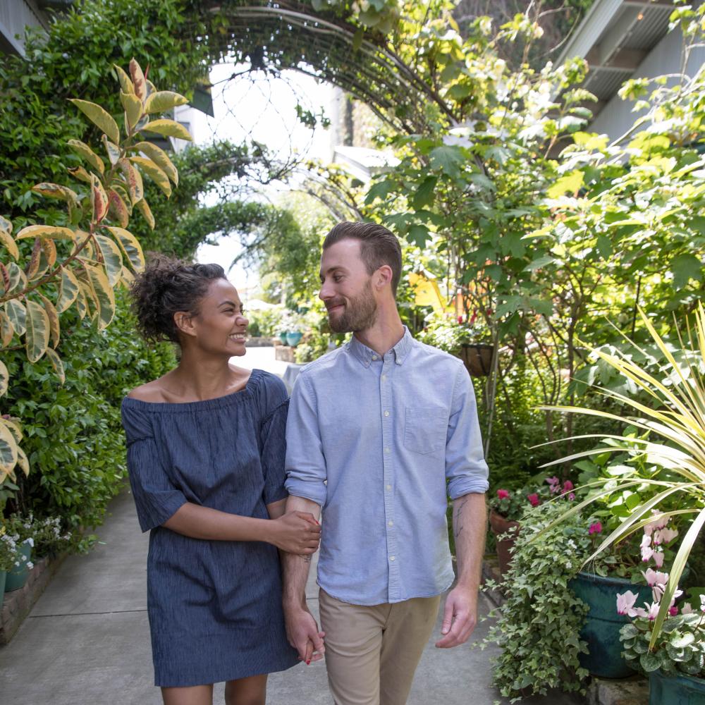 Couple walking in Napa