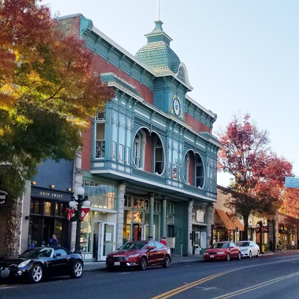 St. Helena main street in autumn