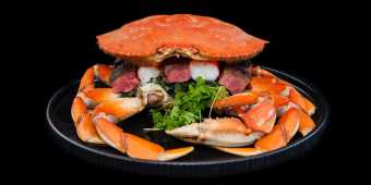 The Level 6ix dish from Ritz-Carlton Toronto serves Dungeness & King crab, , Kobe Beef Tenderloin, Forbidden Black Rice, Summer Truffle and Caviar