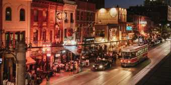 The shops and restaurants of King West at night