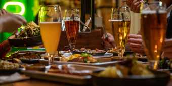 A selection of craft beer and food available at Toronto's Steam Whistle Brewery