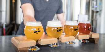 The beer flight craft beer selection at Bandit Brewery, in Toronto's Roncesvalles neighbourhood