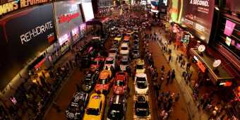 Cars lined up at Times Square