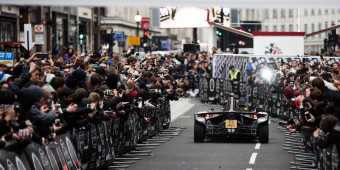 Supercar BAC Mono being driven down regent Street