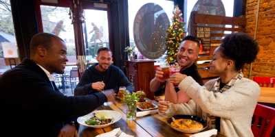 Group eating and drinking beer at the Red Yeti in Jeffersonville, IN