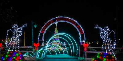 Light display with angels at the Charlestown: Christmas City event