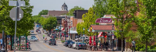 Downtown Bloomington view of Kirkwood Avenue in the spring