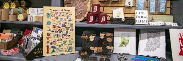 A display of Indiana-related handmade goods at Gather