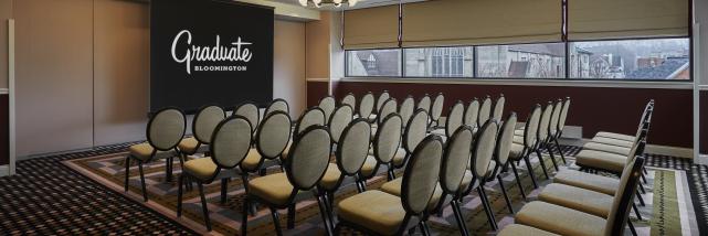 Professional event set-up in a meeting room at the Graduate Bloomington Hotel