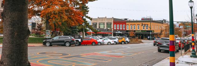 A view of the downtown square during fall