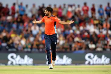 Player celebrating scoring at the Major League Cricket game