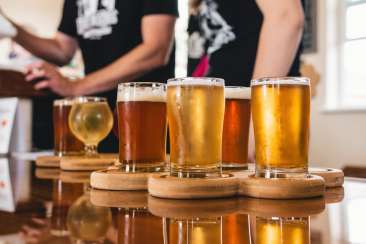 Beer glasses at a craft beer spot in oakland california