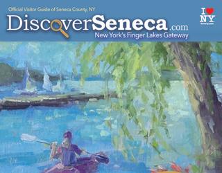 Cover of 2023 Seneca County Travel Guide. Painting of Kayaker on Water