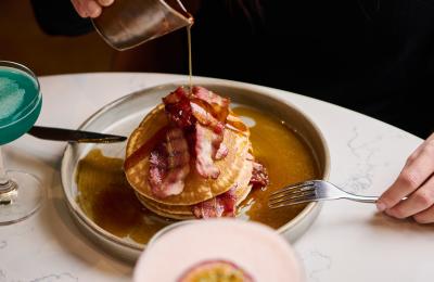 Pancakes with bacon and syrup at Maple Lounge in Cleeve - credit TOUTS