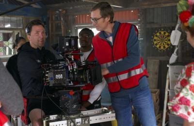 Outlaws Season 3 filming with Stephen Merchant - credit Big Talk Studios / BBC)