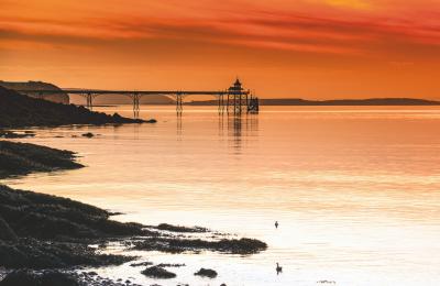 A view of Ladye Bay in Clevedon near Bristol at sunset - credit Dave Peters