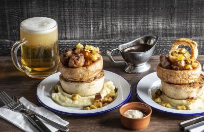 Two pies and drinks at Pieminister Bristol - credit Pieminister