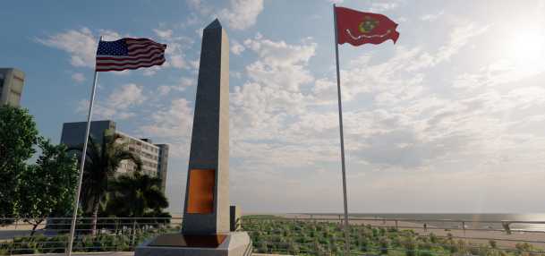A rendering of the First Amphibious Assault Memorial sitting  on the Fisher Family Pier in Pompano Beach, FL