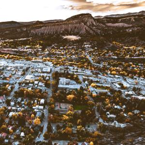 Drone Shot of Downtown Durango During the Fall