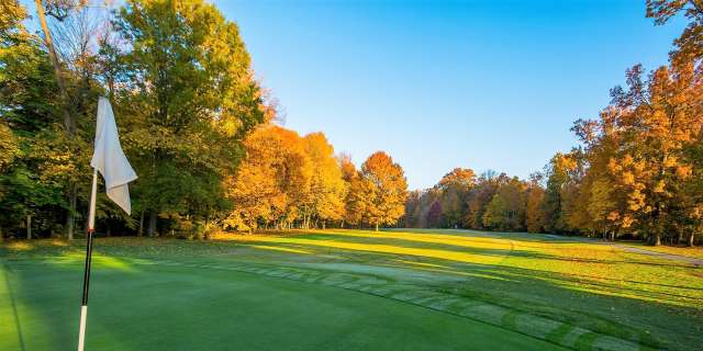 Flag and putting green at the Wooded View Golf Course