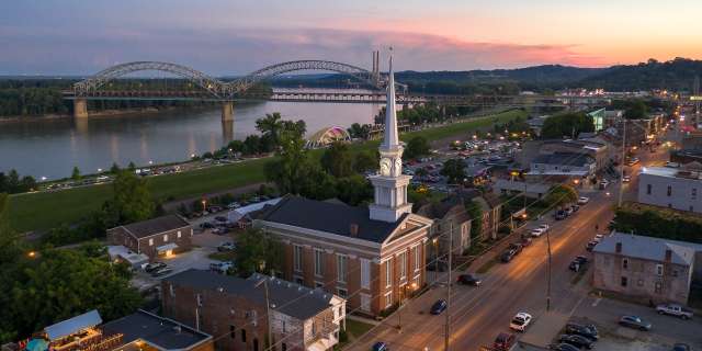 Downtown Town Clock Church Drone