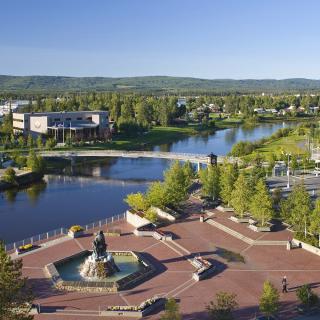 Aerial View Of Downtown Fairbanks And The Golden Heart Park During Summer In Alaska