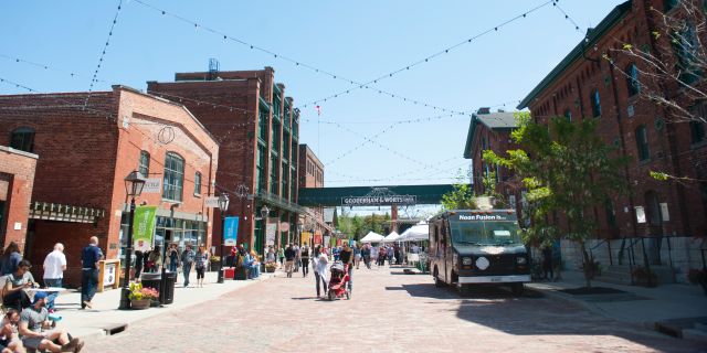 The streets of the Distillery District in summer