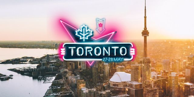 Banner image of Gumball 3000 in Toronto on May 27-28 with Toronto skyline in background