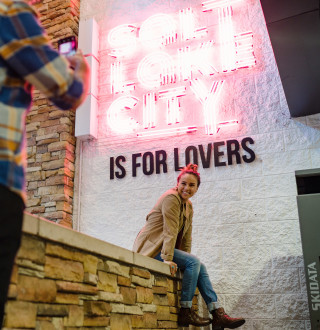 'Salt Lake City is for Lovers' Neon sign at The Gateway
