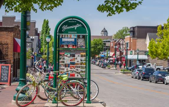 Visit Bloomington kiosk and bikes during spring