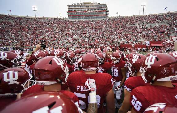 Hoosiers running onto the field before a football game