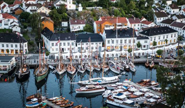 Risør harbour filled with wooden boats