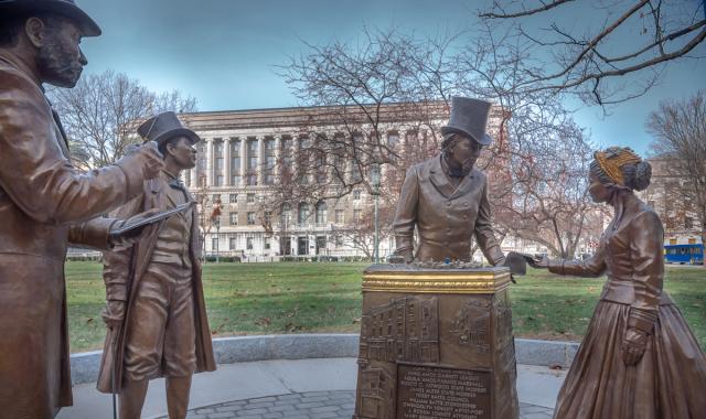 Bronze figures representing historic Black Americans in Harrisburg