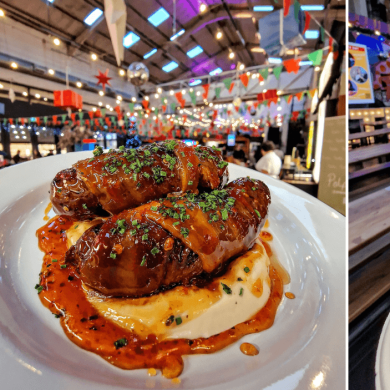 Two photos of Christmas dishes at the Baltic Market