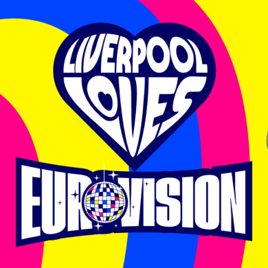 A graphic with Liverpool Loves Eurovision and a yellow and blue submarine.