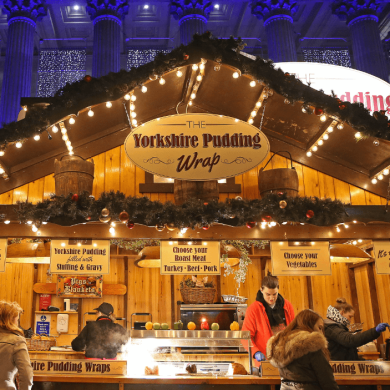 A christmas market stand at St George's hall